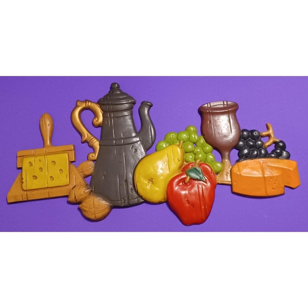 Vintage 70s Midwest Mid-Century Cast Metal Kitchen Fruit Cheese Wall Plaque Art